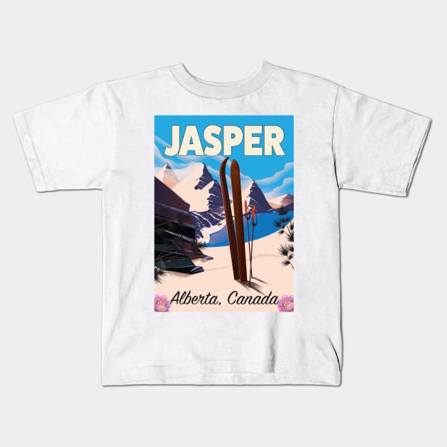 Jasper Alberta Canada Ski poster Kids T-Shirt by nickemporium1